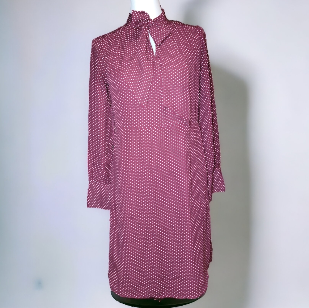 Land's End Canvas Petite Burgundy Polka Dot Dress - Size 2